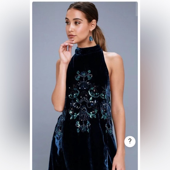 Free People Jill's Sequin Swing Mini Dress  Blue Combo XS NWT - Picture 7 of 9